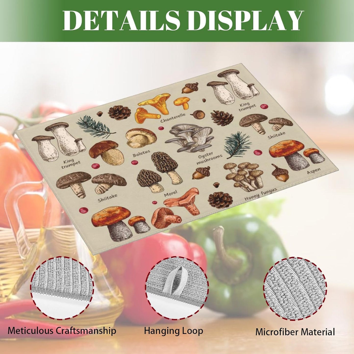 Mushroom Dish Drying Mats For Kitchen Counter XL Microfiber Kitchen Drying Mat Large Draining Pad Absorbent Quick Drying Dish Mat 18x24 Inch