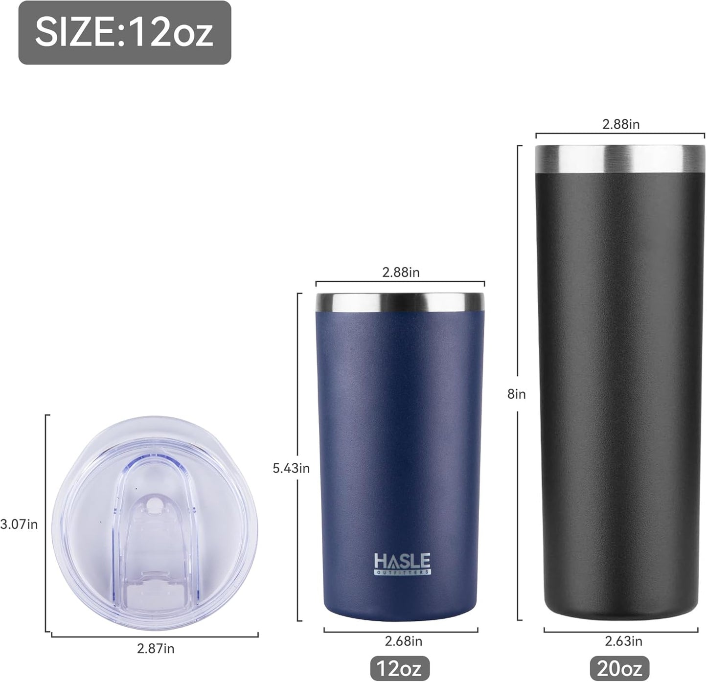 HASLE OUTFITTERS 12 oz Skinny Tumbler, Stainless Steel Insulated Slim Tumbler with Lid, Reusable Double Wall Travel Coffee Mug, Durable Powder Coated Travel Water Cup(Navy,1)