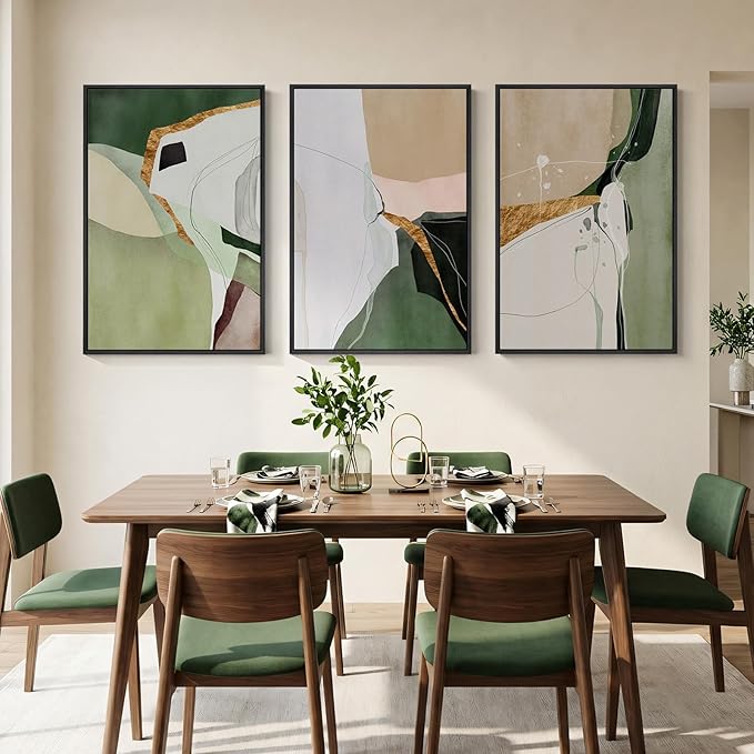 Large Framed Green and Beige Abstract Wall Art - Image 4