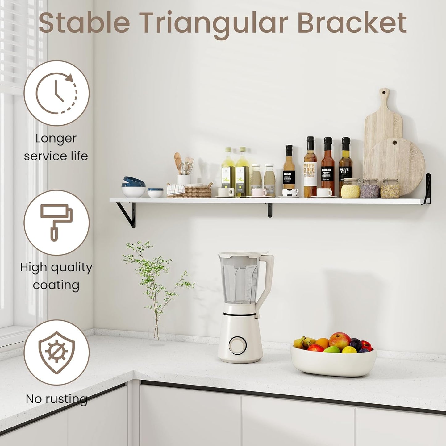 Dreamland 8 inch Deep Floating Shelves for Wall, 55W x 8D Wall Mounted Shelves Set of 2, Wide Display Ledge Shelf with Sturdy Metal Brackets for Living Room, Bathroom, Bedroom and Kitchen, White