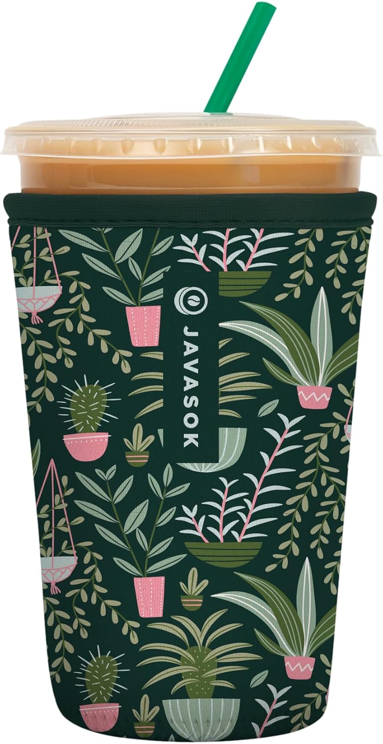 Sok It JavaSok Iced Coffee & Cold Soda Insulated Neoprene Cup Sleeve (Green Living, Medium: 22-28oz)