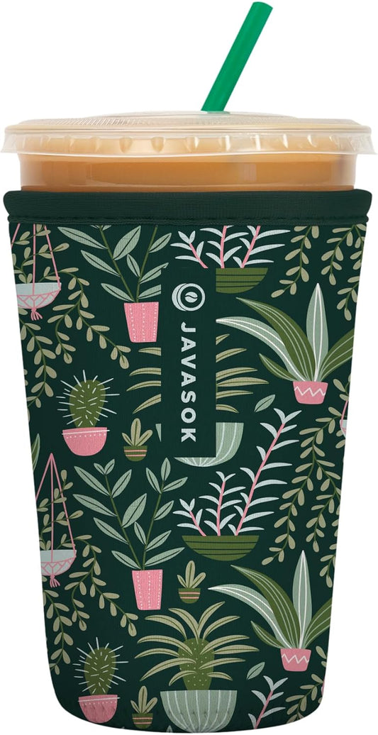 Sok It JavaSok Iced Coffee & Cold Soda Insulated Neoprene Cup Sleeve (Green Living, Medium: 22-28oz)