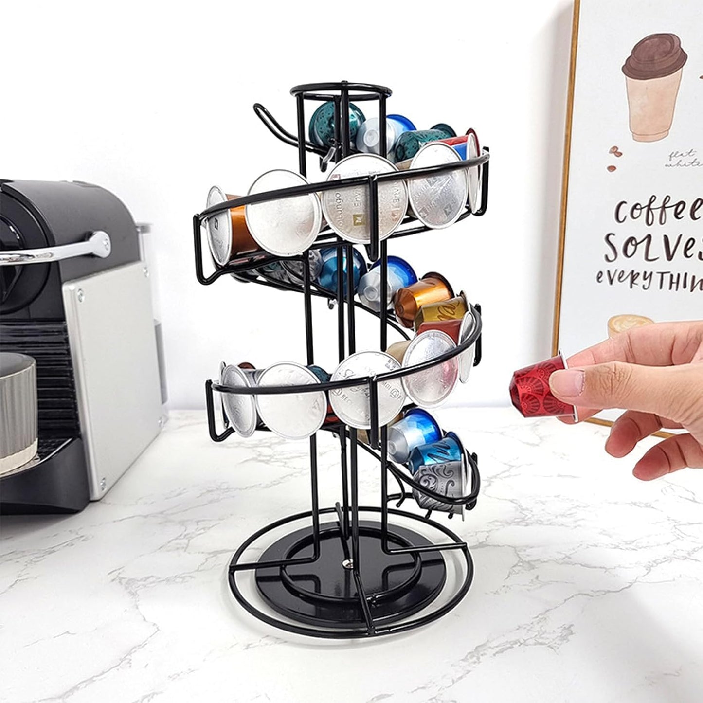 Coffee Pod Carousel Holder, Coffee Pod Storage Stand Organizer Holds up to 30 for Countertop Home Office Kitchen