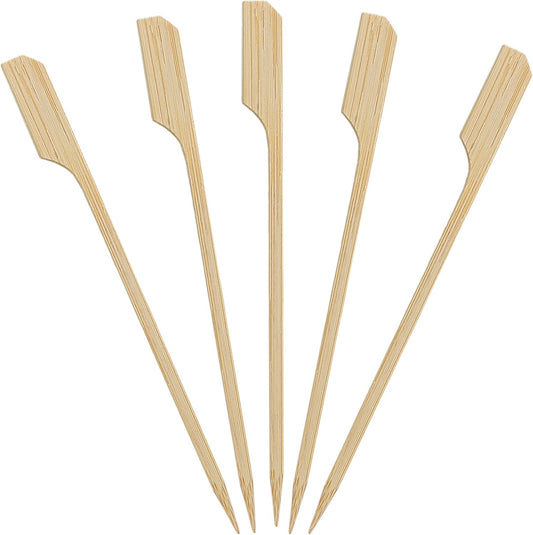 1000 Count | KingSeal Natural Green Bamboo Wood Paddle Picks, Skewers for Appetizers and Cocktails, 4.5 Inches, Bulk Pack - 10 Packs of 100