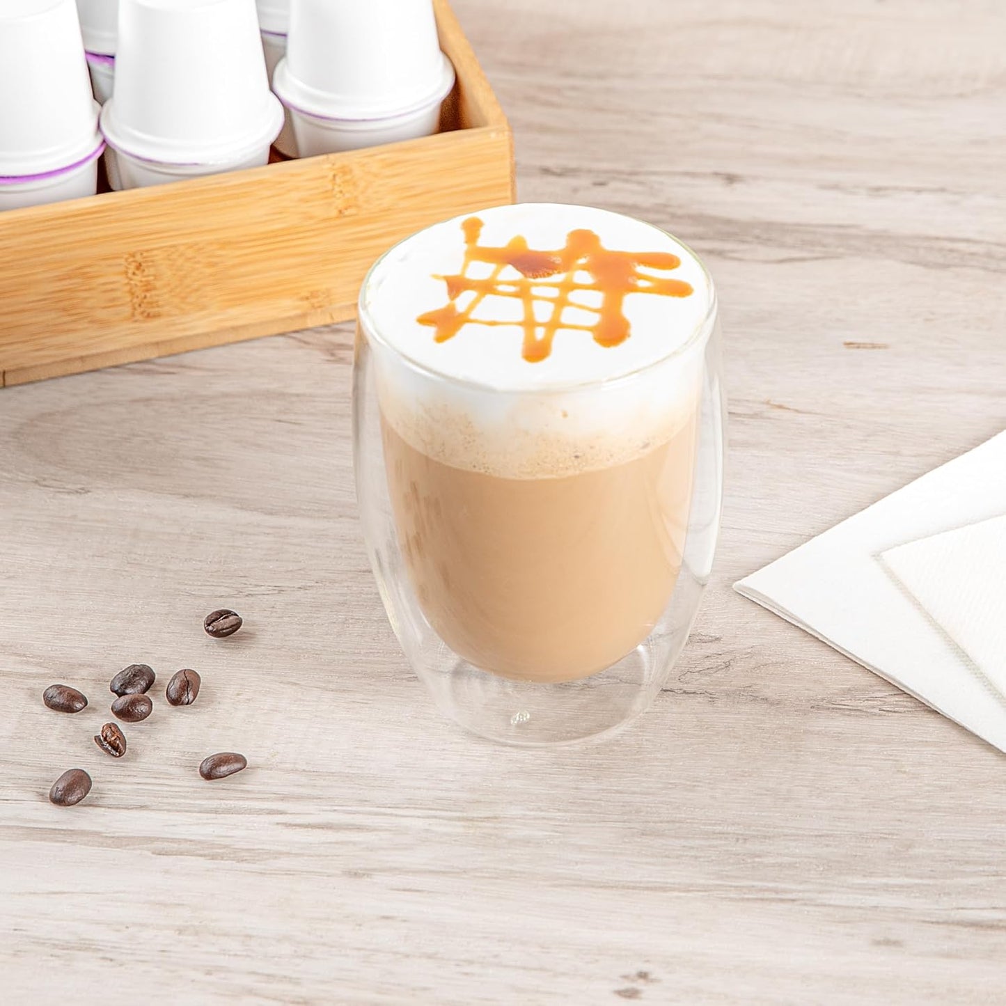 Restaurantware-Forma Professional 11.8 Ounce Double Wall Coffee Cups, 2 Insulated Latte Glasses - Dishwashable, Reusable, Clear Glass Beverage Cups, Freezable, For Hot Or Cold Beverages