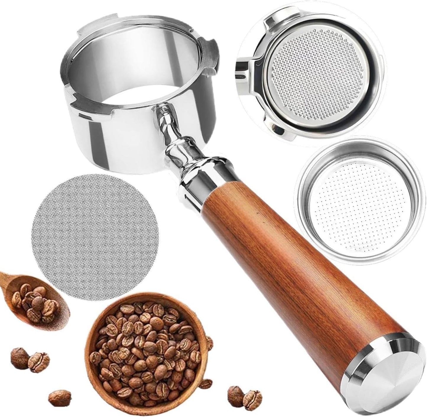 54mm Coffee Bottomless Portafilter, Compatible with Breville Barista Bes 870/878/880/876/840/810/500/450 Replacement Parts Bottomless Portafilter(Pear wood color)