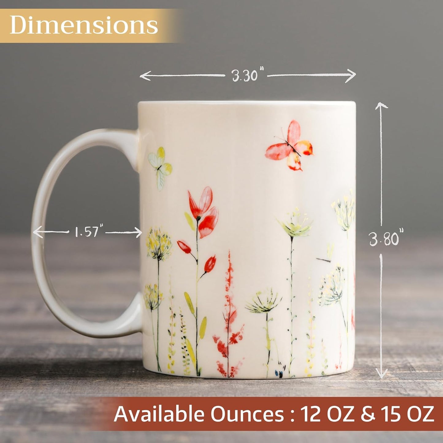 Maison d' Hermine Coffee Mug with Handles Fine Bone China Mugs Pack of One Tea Cups for Hot Beverages Cappuccino Latte Home Restaurant Office Perfect for Gift (Botanical Fresh - Meadow, 15 Ounce)