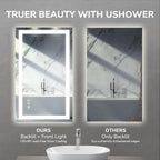USHOWER LED Bathroom Mirror 24x36 Inch Tempered Glass - Image 5