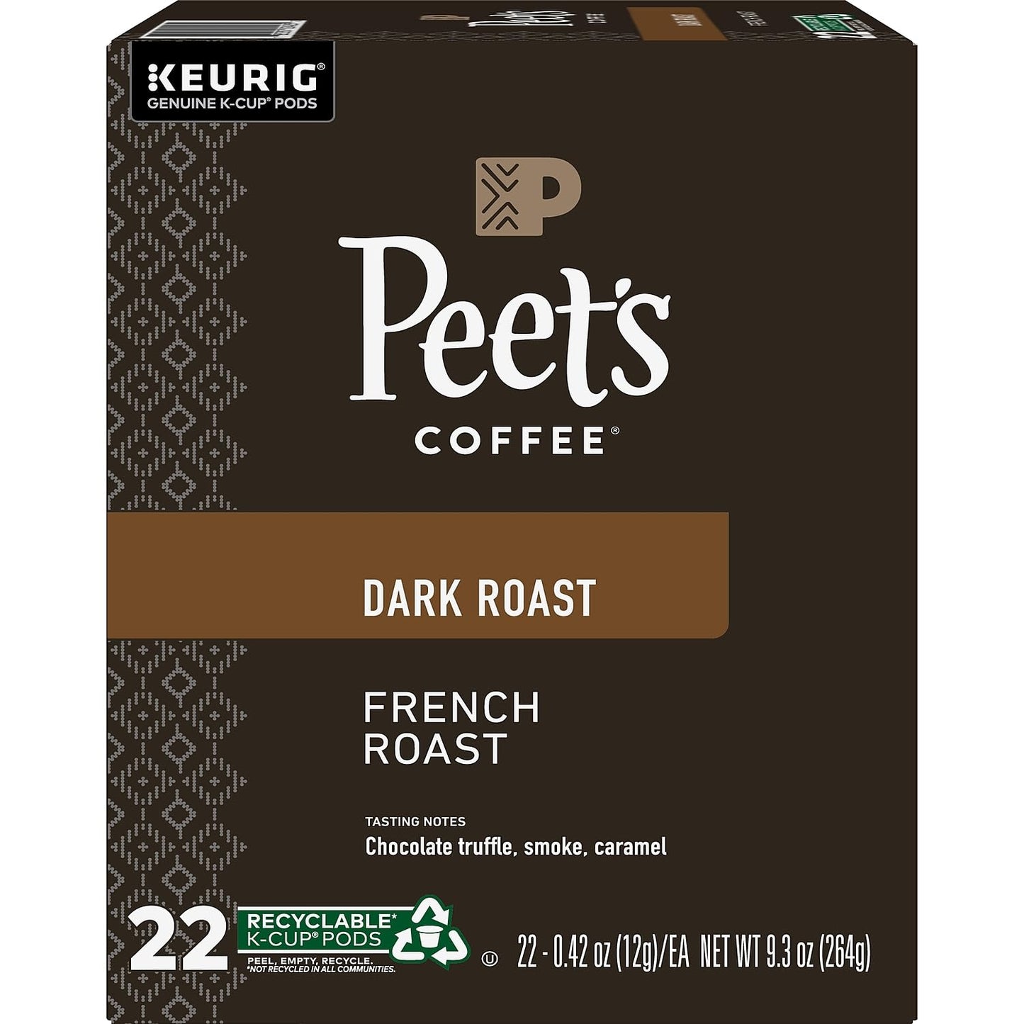 Peet's Coffee French Roast, Dark Roast, 22 Count Single Serve K-Cup Coffee Pods for Keurig Coffee Maker