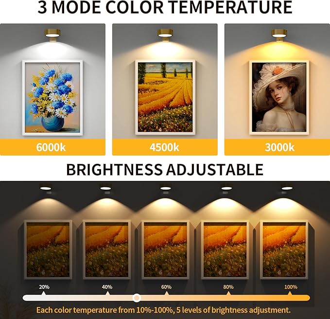 3 Pack Picture Lights for Wall, Rechargeable Battery Operated wall lights - Image 6