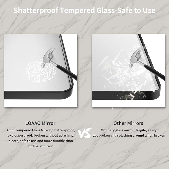 LOAAO 48X30 Inch Black Metal Framed Bathroom Mirror - Image 6