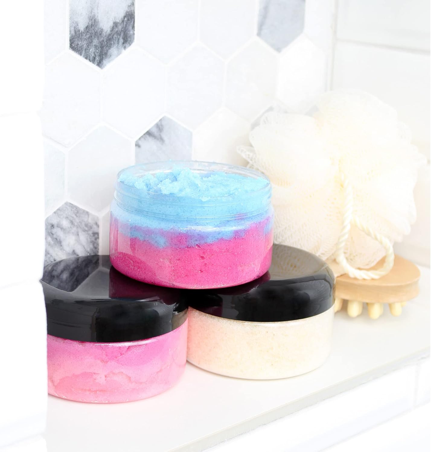 Cornucopia Brands 8oz Clear Plastic Jars w/Black Plastic Lids (6-Pack); BPA Free PET Stackable Containers for Bathroom & Kitchen Storage & Cosmetics