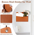 Wall Mount Brown PU Leather Letter Holder 9.8" x 7.7" x 1.4" Mail Holder - Image 3