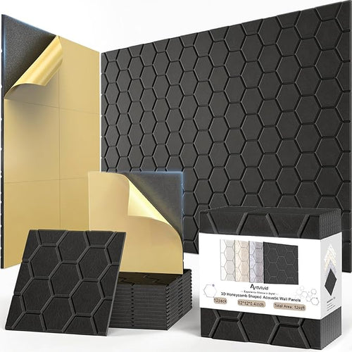 12Pack Acoustic Wall Panels, Honeycomb Self-Adhesive Sound Proof Foam Panels by ArtVivid
