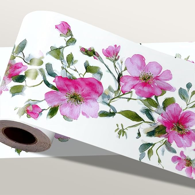 Pink Floral Wallpaper Border 196x4 Inch Peel and Stick Wall Border Self by IOHEFY