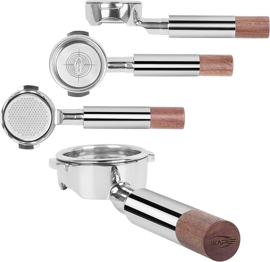 IKAPE 58mm Bottomless Naked Portafilter, Suitable for E61, Flair 58, ECM, Rocket, Sanremo, Synesso, Slayer, VBM Coffee Machines (Included 20g Capacity Filter Basket)