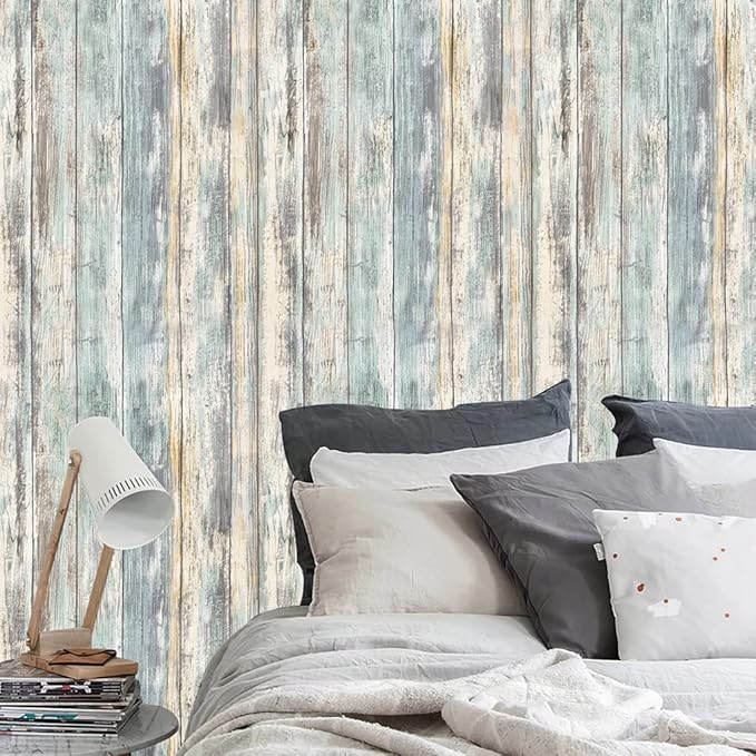 Arthome Blue Rustic Wood Paper 17''x240'' Self-Adhesive Removable Peel and - Image 3