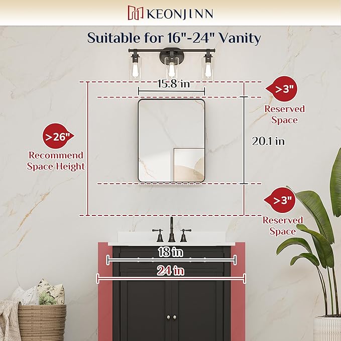 Keonjinn Black Bathroom Mirror for Over Sink, 16 x 20 Inch Rounded Rectangle - Image 6