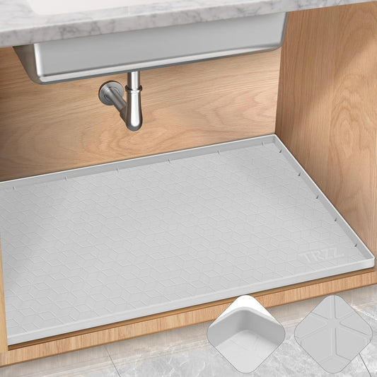 TRZZ Silicone Waterproof Under Sink Mat 31" x 22", Drip Tray and Cabinet Liner for Kitchen and Bathroom, Prevents Water Damage and Organizes Cabinets (Light Grey)