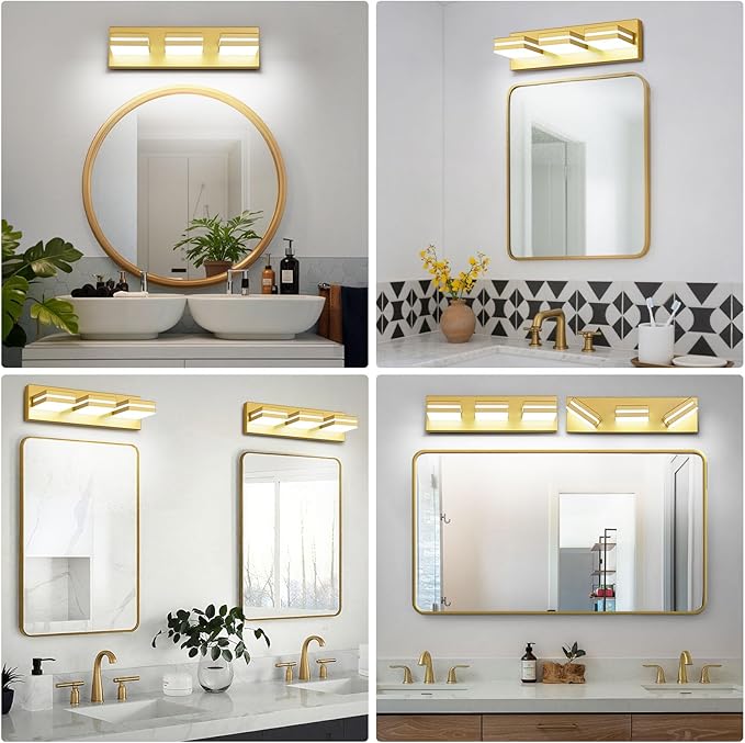 Modern LED Small Bathroom Lights Fixtures 3-Light, Metal Gold Acrylic Wall - Image 9