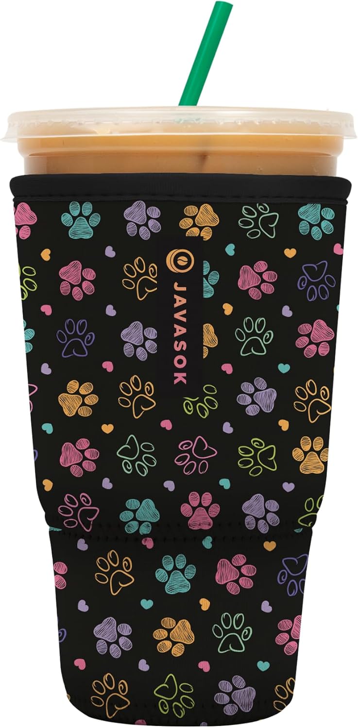 Sok It JavaSok Iced Coffee & Cold Soda Insulated Neoprene Cup Sleeve (Furry Footprints, XLarge: 38-42oz)