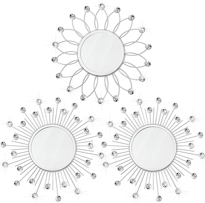 3 Pack Metal Mirrors for Wall Sunburst Wall Mirrors Home Décor Decorative by Uaussi