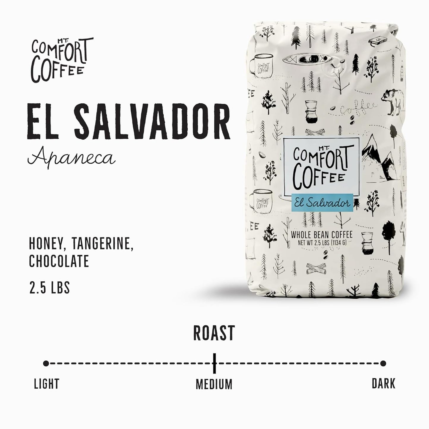 Mt. Comfort Coffee El Salvador Medium Roast, 2.5lb - Flavor Notes of Honey, Tangerine, & Chocolate - Sourced From Local, El Salvadorian Coffee Farms - Roasted Whole Bean