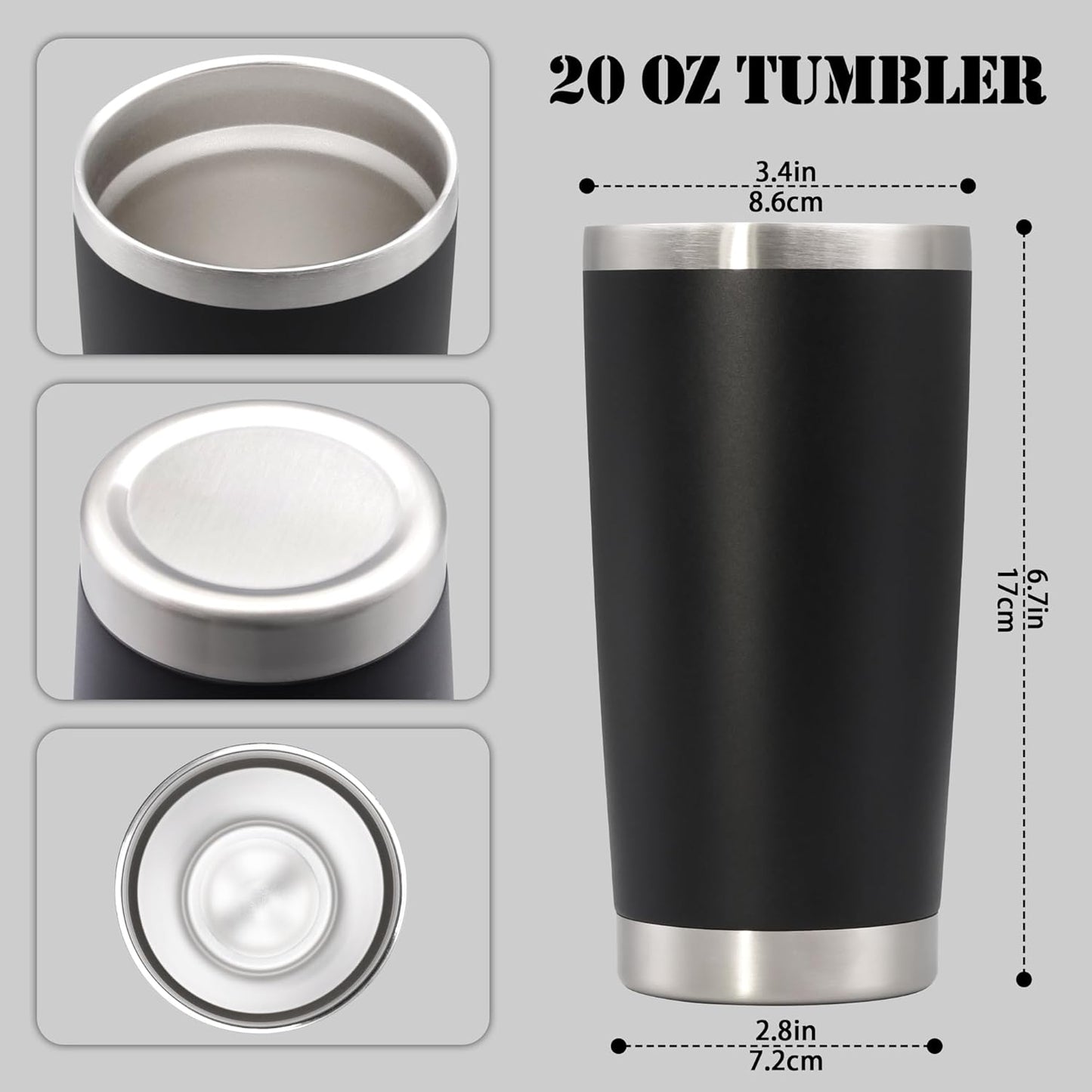 20 oz Tumbler with lid Double Wall Vacuum Insulated Tumblers Stainless Steel Coffee Mug Travel Coffee Tumbler Powder Coated Tumbler Cup Keep Hot&Cold - (Black 12 Pack)