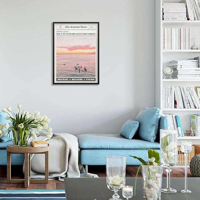 Pink Beach Newspaper Posters Vintage Fashion Coastal Girl Surf Wall Art 08x10 - Image 7