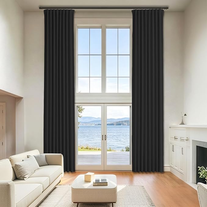 Long Black Out Curtains for Bedroom Windows 108 Inch Length 2 Panels by Grichril
