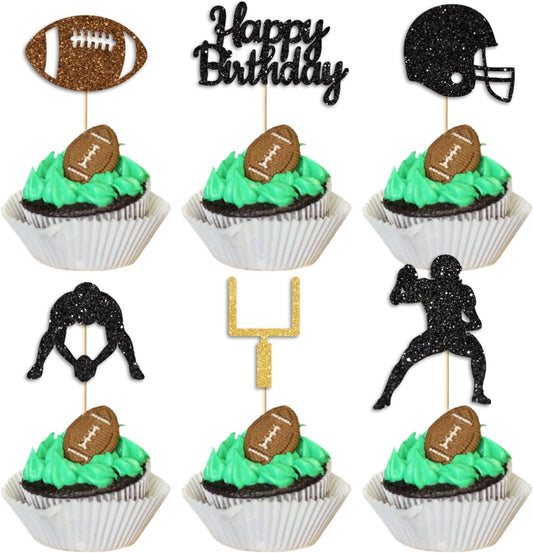 36PC Football Cupcake Toppers for Birthday,Glitter Football Cake Toppers for Boys Birthday,Football Birthday Party Decorations Supplies