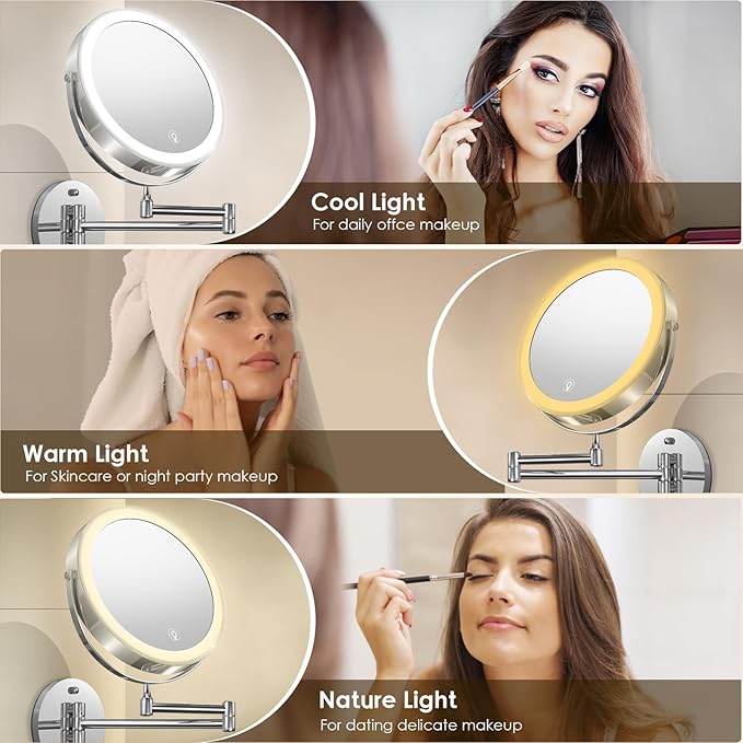 MNIENT Wall Mounted Lighted Makeup Mirror, 3 Colors Led Vanity Mirror - Image 2