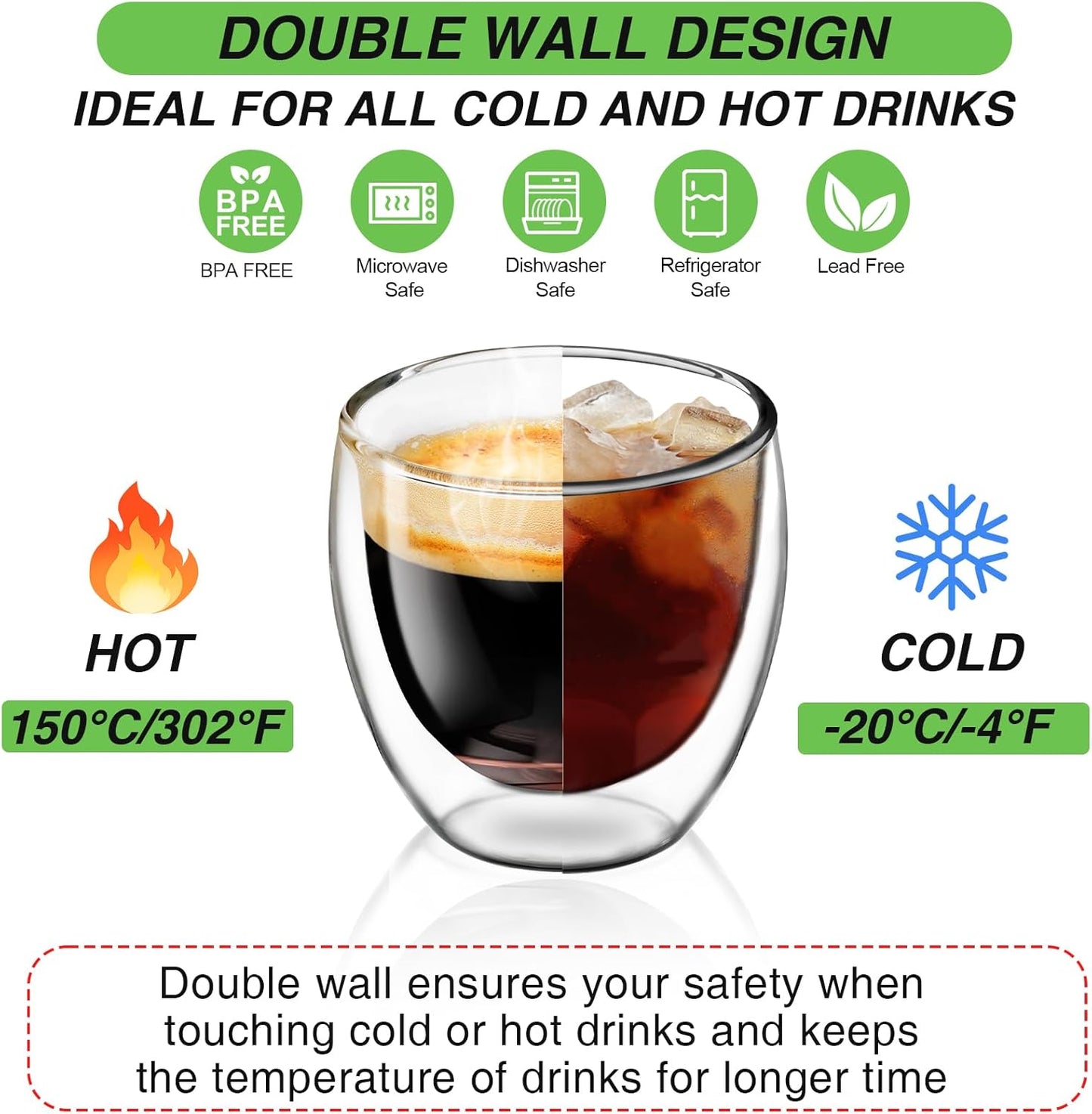 Espresso Cups Set of 2, 3 OZ Expresso Shots Glass Cup, Double Walled Glass Coffee Mugs, Espresso Machine Accessories,Insulated Clear Espresso Shot Glasses Cups,Water Won't Enter Between Double Walls