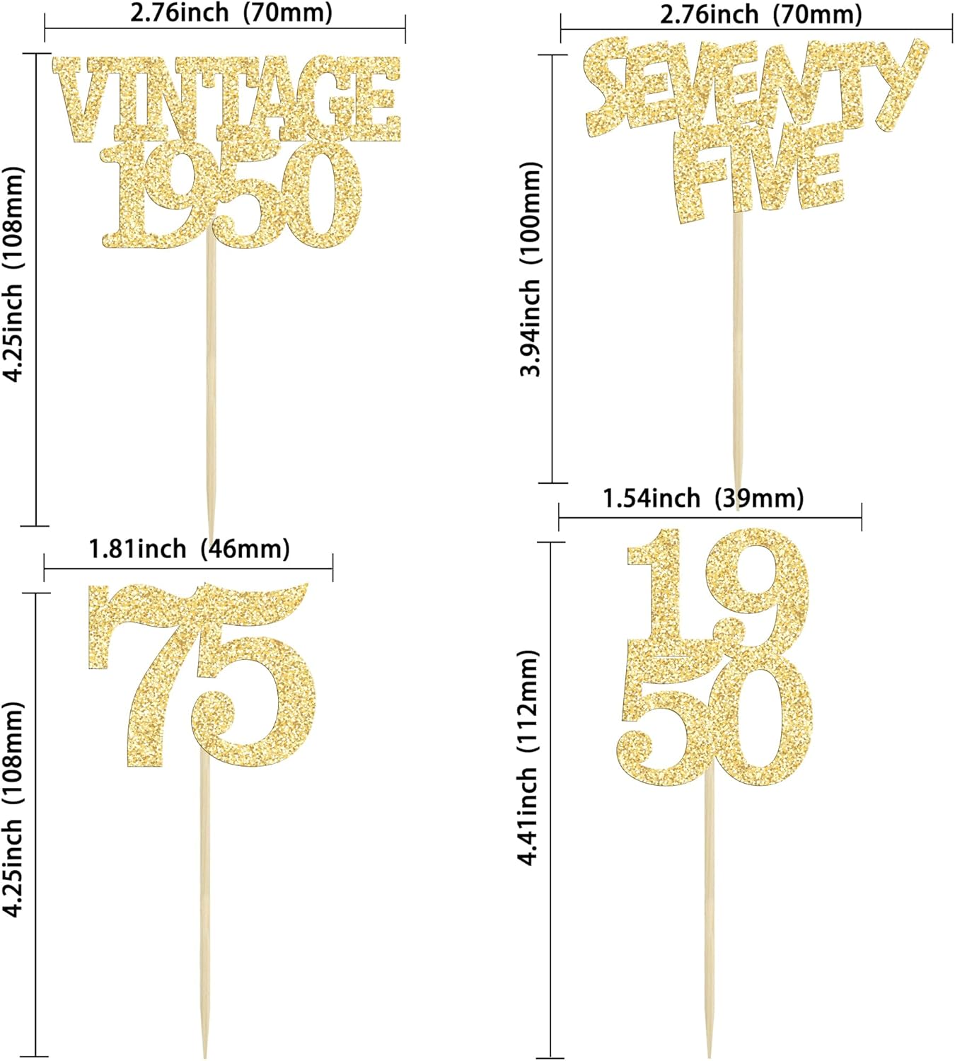 Gyufise 24Pcs 75th Birthday Cupcake Toppers Glitter Cheers to 75 Fabulous Seventy Five Vintage 1950 Cupcake Picks 75th Birthday Wedding Anniversary Party Cake Decorations Supplies Gold