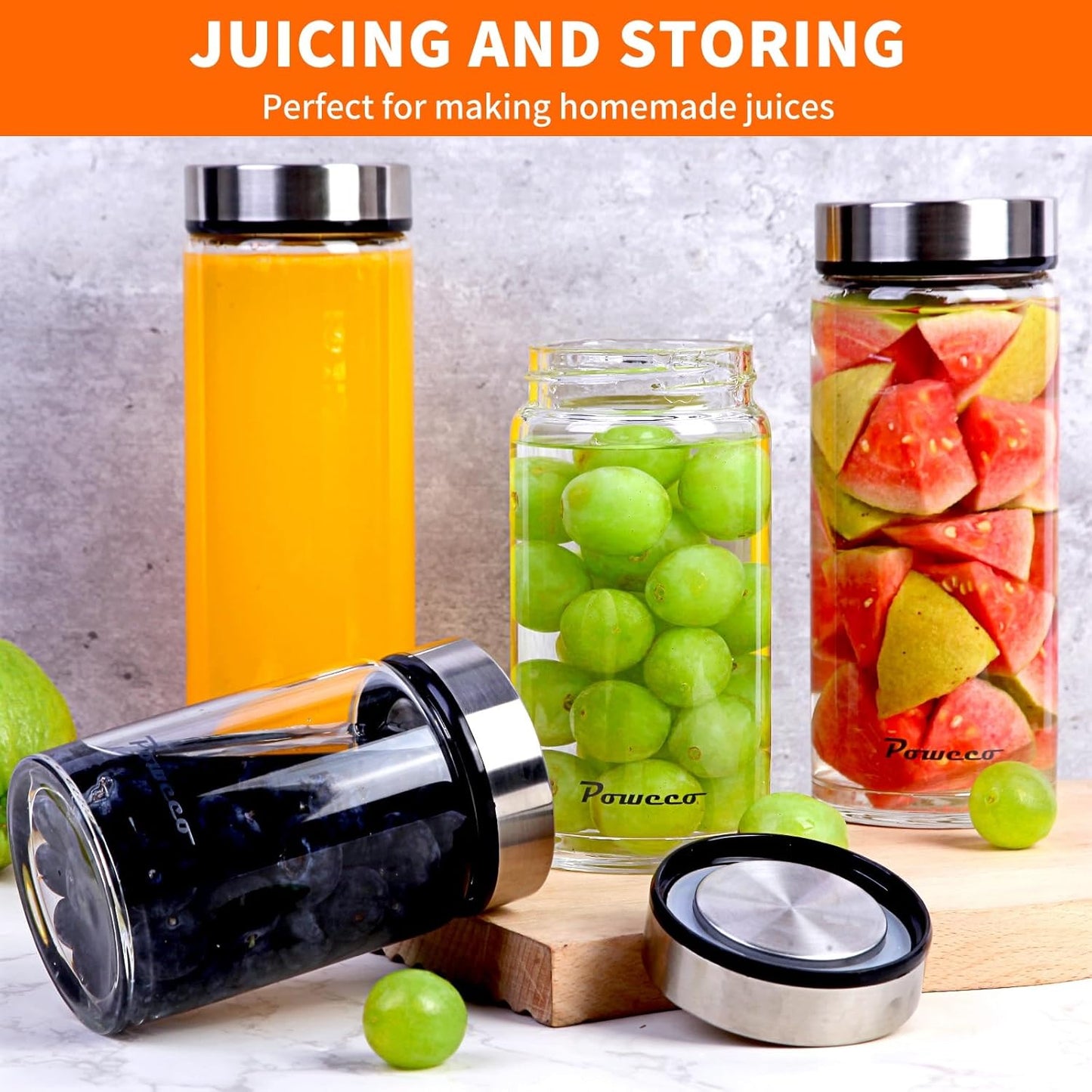 10oz Glass Juice & Water Bottles 4-Pack with Lids- Wide Mouth Reusable Borosilicate Glass- for Juicing, Smoothies, Protein Shakes, Blender & Shaker Bottle- Refillable & Dishwasher Safe(10 oz/300ml)