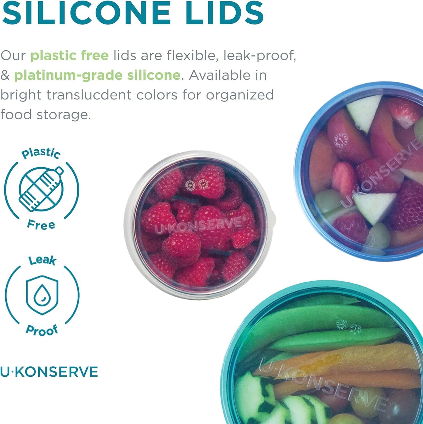 U Konserve Stainless Steel Set of Three Round Food/Condiment/Snack Mini Countainers with Silicone Lids, Leak Proof & Dishwasher Safe (3 oz)