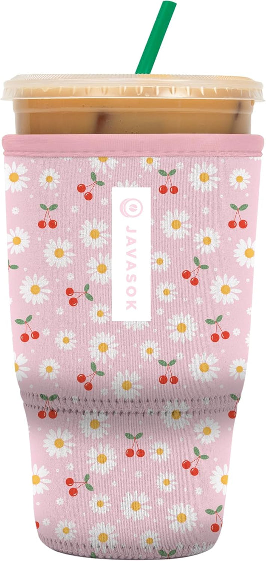 Sok It JavaSok Iced Coffee & Cold Soda Insulated Neoprene Cup Sleeve (Cherry Bomb, Large: 30-32oz)