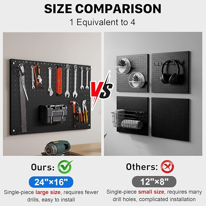 Peg Board, 4 Pack Metal Pegboard Panels Black Pegboards Wall Organizer - Image 5