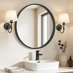 WallBeyond Black Round Mirror Wood Framed 28 inch Circle Wall Mirror - Image 2