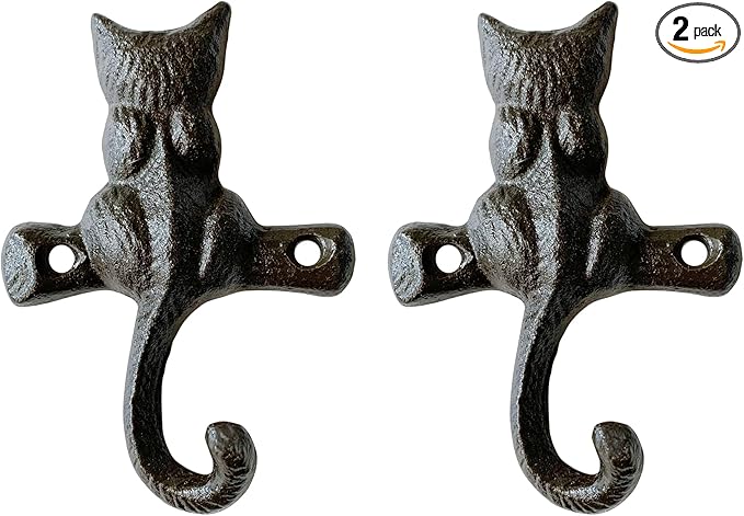 Rustic Cat-Shaped Decorative Wall Hook Rack Hangers by Zorues
