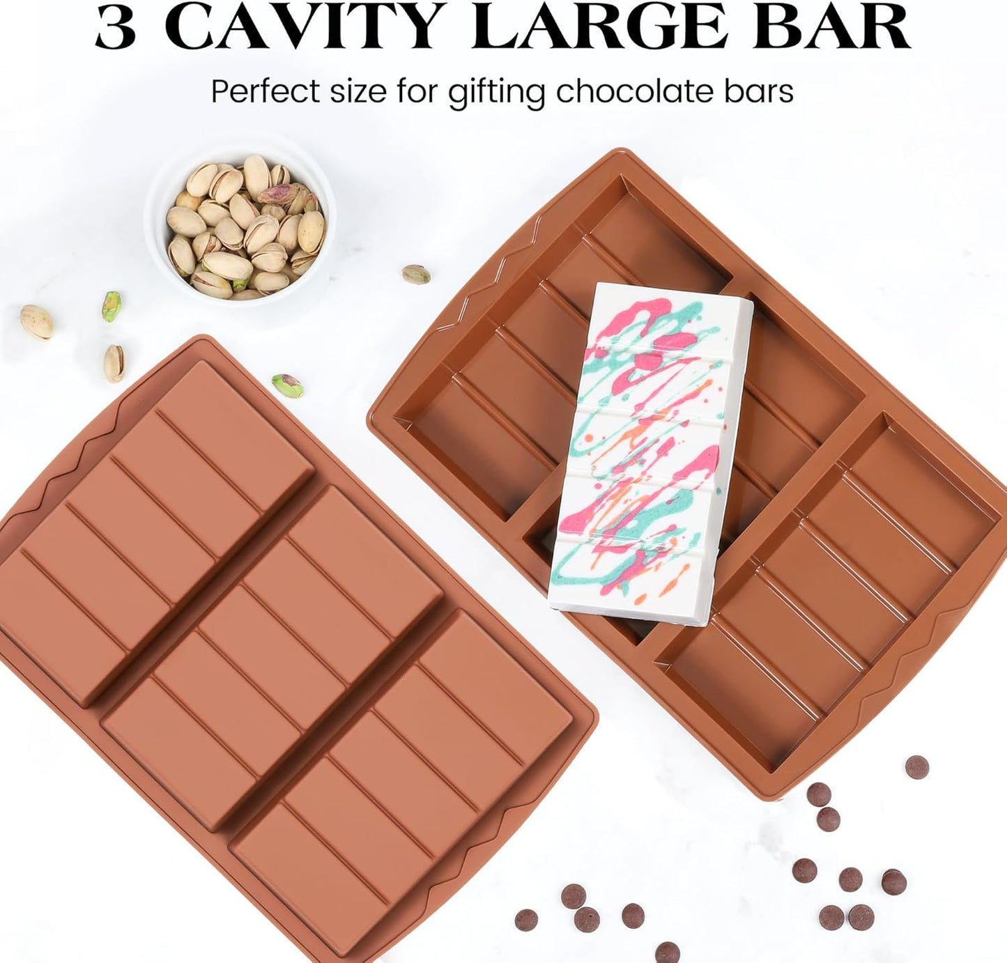 2 Pcs Chocolate Bar Molds Deep Large Chocolate Molds Silicone Break Apart Thick Silicone Molds for Candy Bar, With 100 Pcs Bags and 1 Pc Scraper Set (5 Snap）
