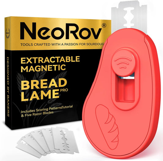 Extractable & Magnetic Bread Lame Dough Scoring Tool - Professional Sourdough Scoring Tool - Sourdough Bread Baking & Bread Scoring Tool - Scoring Patterns booklet & 5 Razor Blades (Red)