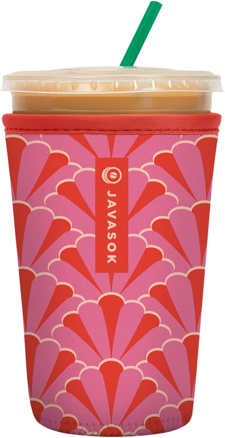 Sok It JavaSok Iced Coffee & Cold Soda Insulated Neoprene Cup Sleeve (Pink Gatsby, Medium: 22-28oz)