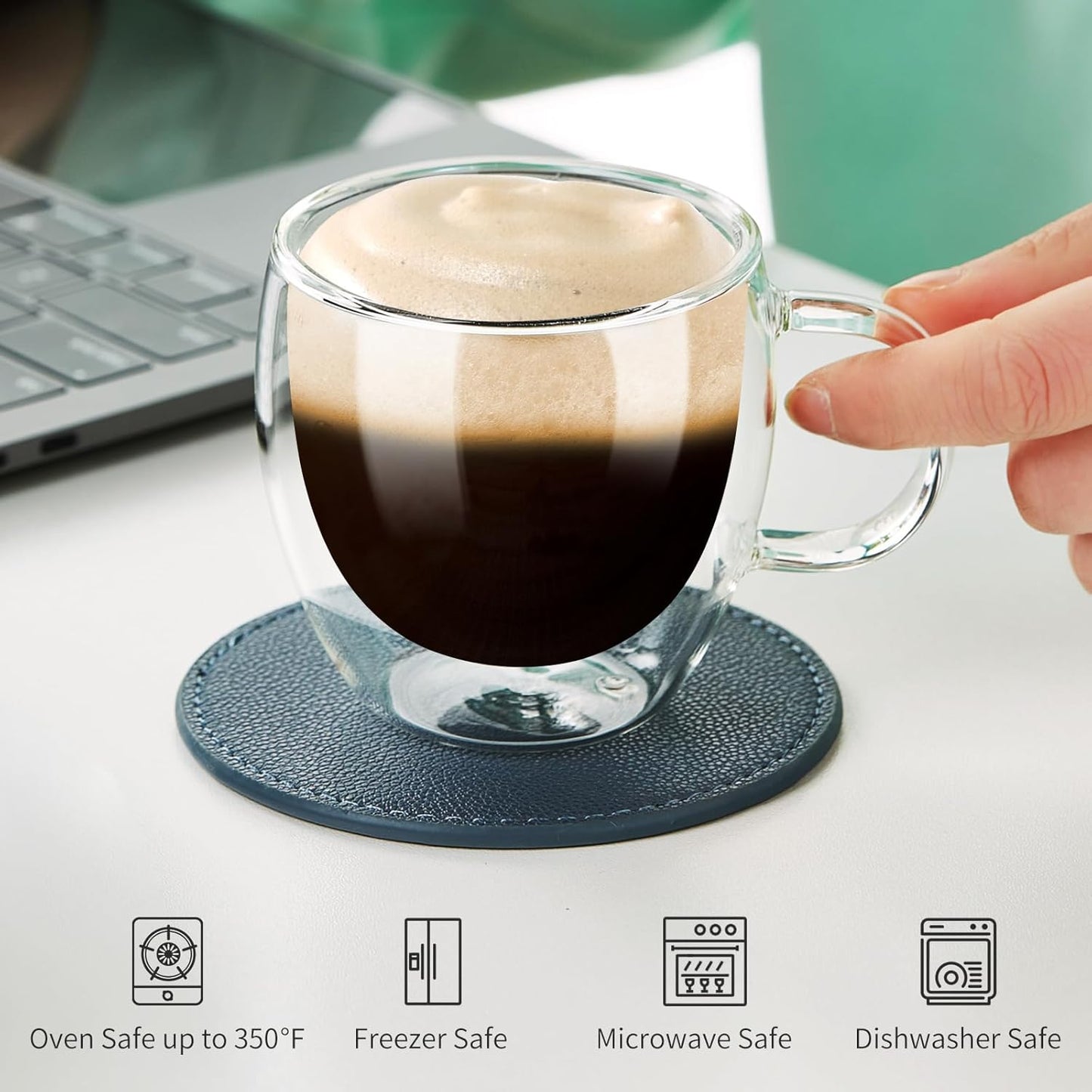 6.7oz Double Wall Espresso Cups Set of 2 With Handle, Clear Expresso Shots Cup, Double Wall Insulated Espresso Mugs, Tazas de Cafe Expreso, Microwave Dishwasher Safe, for Espresso Machine