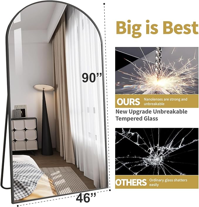 DMWOODFL 46"x90" Extra Large Arched Full Length Black Mirror - Image 2