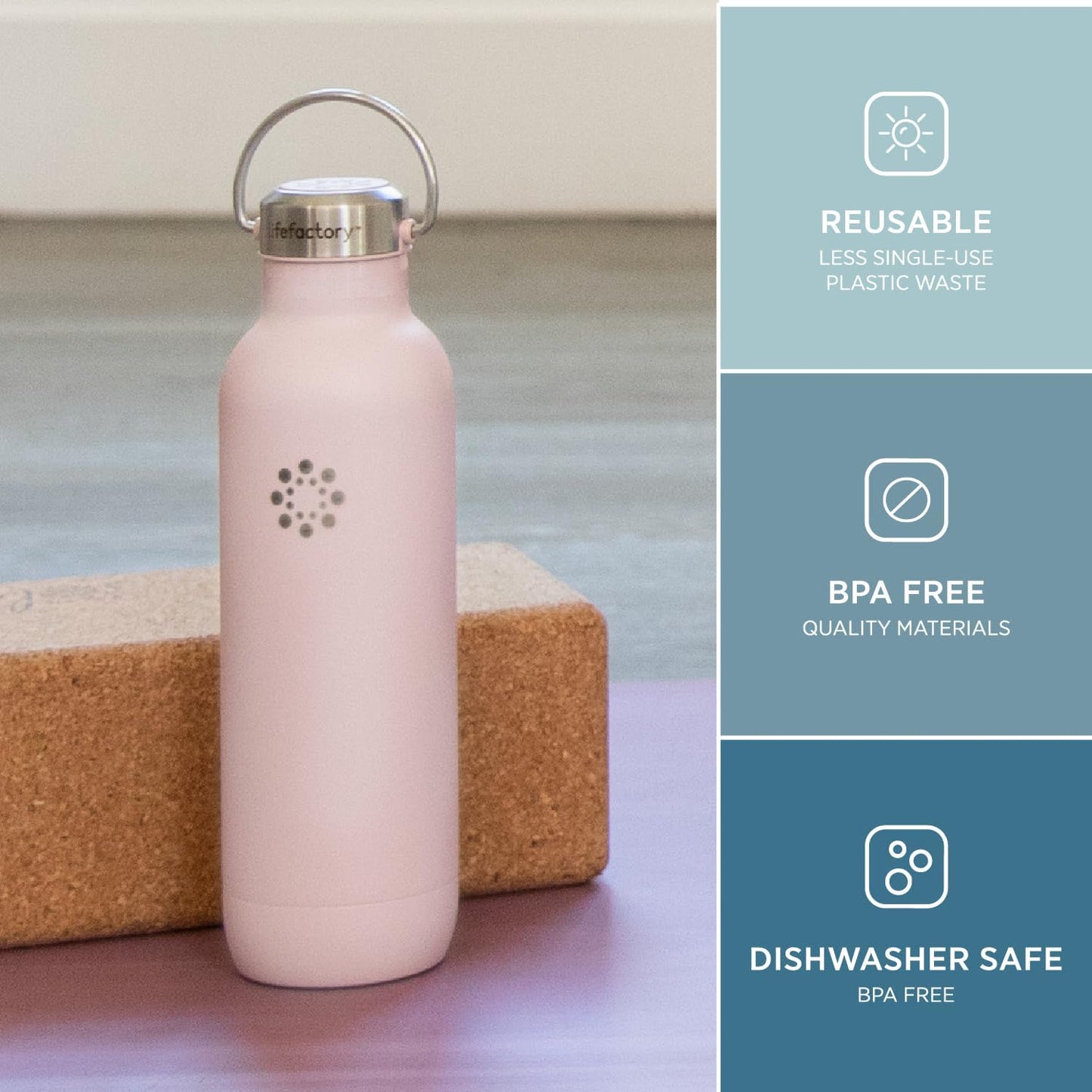 Lifefactory 24-Ounce Stainless Steel Vacuum-Insulated Sport Bottle, Desert Rose