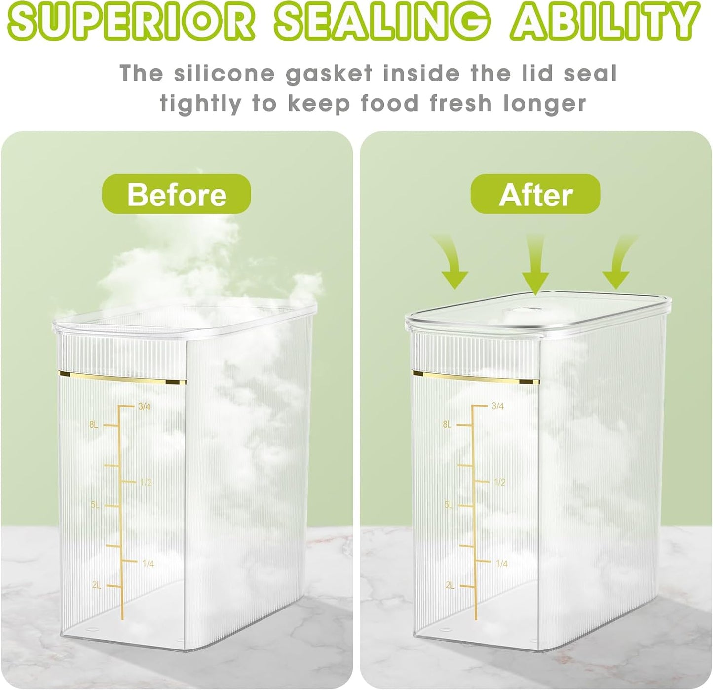 TBMax Rice Storage Container 20 Lbs, Crystal-Clear Large Food Container Rice Holder Bin with Measuring Cup for Flour, Sugar, Oatmeal, Kitchen Pantry Organization and Storage