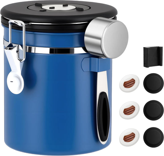 ShanSon Coffee Canister Airtight Coffee Container Stainless Steel Coffee Bean Storage Container with Scoop Coffee Canister for Beans Grounds Sugar Flour Tea Cereal,16OZ,Blue