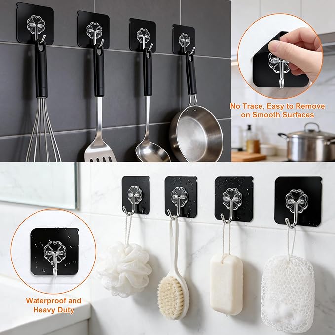 DDMY Black Heavy Duty Adhesive Hooks 2026 Upgraded 50lbs（Max） Sticky Wall Hooks - Image 4