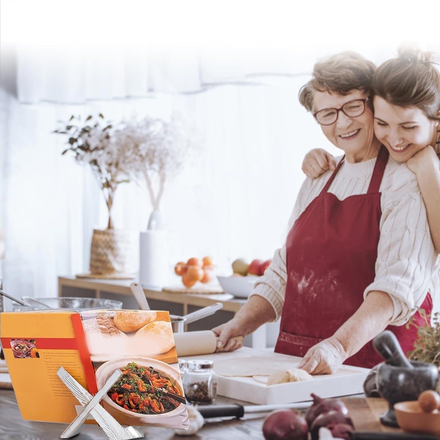 Plate Stand for Display, 6.5 Inch Picture Frame Holder Wooden, for Cook Book Decorative TableTop Art Easels Platter, 2 Pack (White)